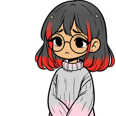 sad girl with glasses in a sweater