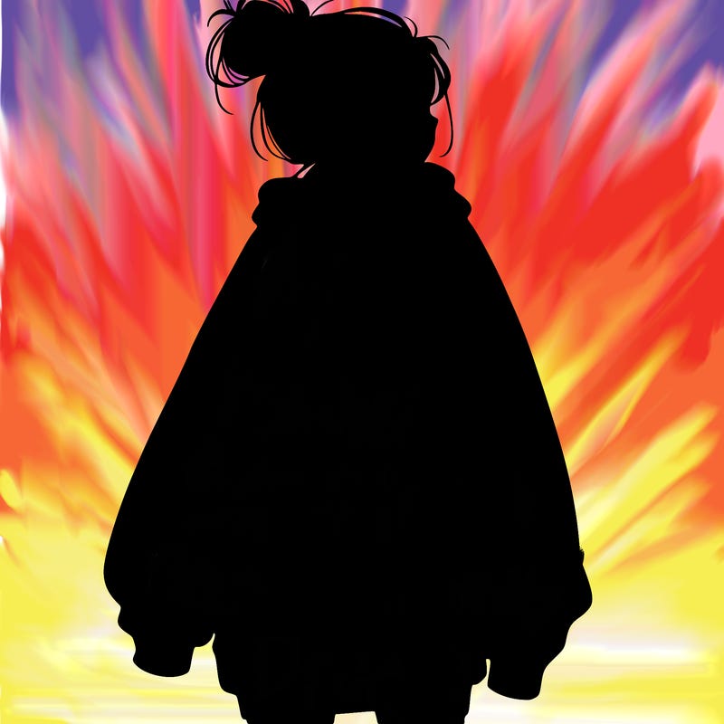 realistic girl with a oversized sweatshirt on and a bun