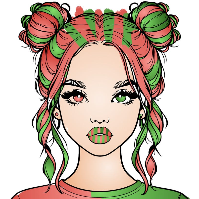 realistic girl with two buns in hair and lips