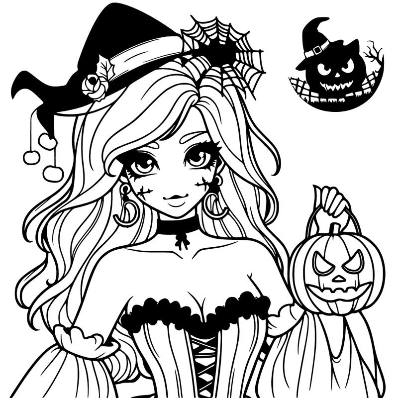 halloween scary girl in costume beautiful  realistic