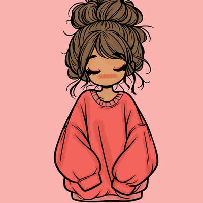 girl with baggy sweatshirt and messy bun