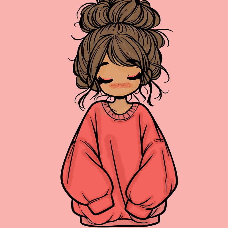 girl with baggy sweatshirt and messy bun