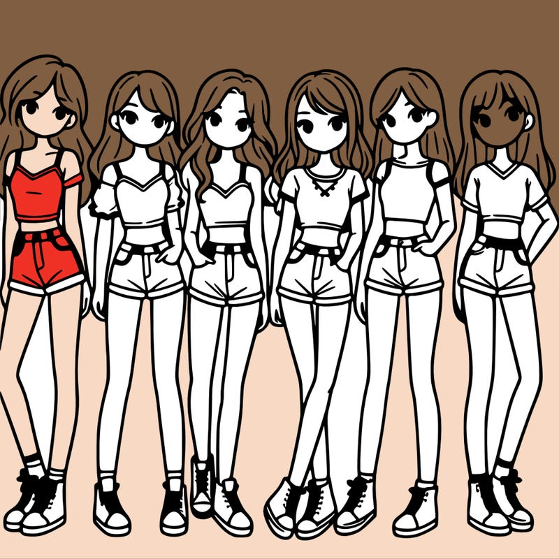 a group of girls wearing crop tops and shorts