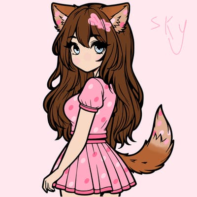 realistic girl with wolf ears and a tail