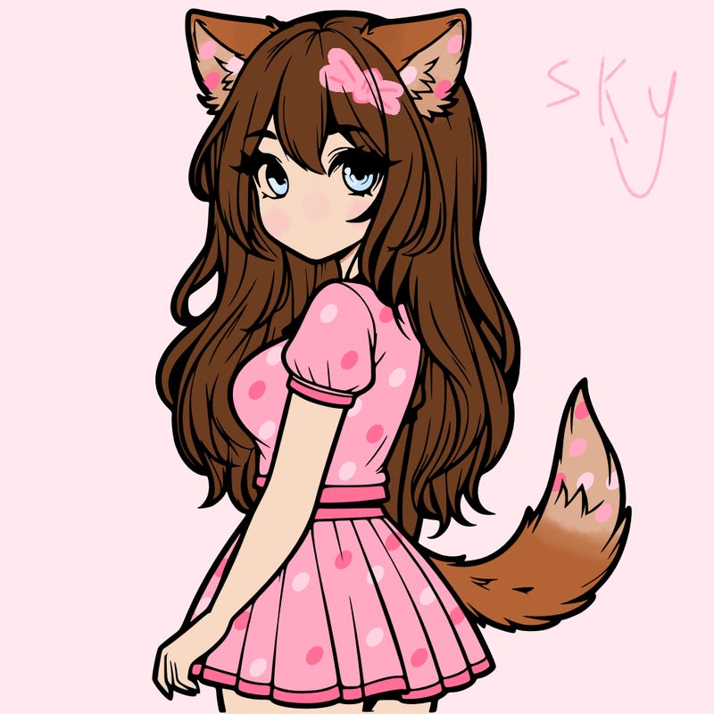 realistic girl with wolf ears and a tail