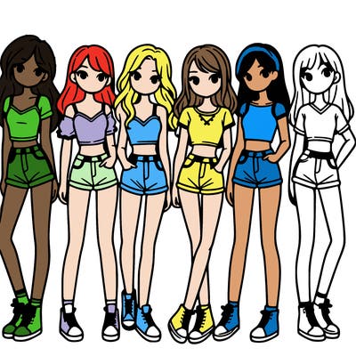 a group of girls wearing crop tops and shorts