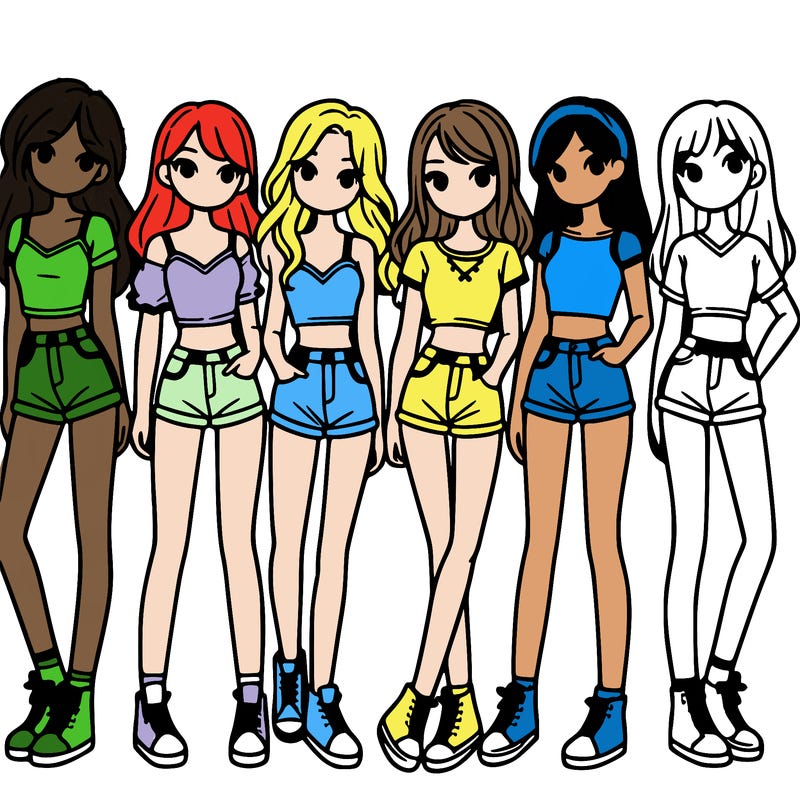 a group of girls wearing crop tops and shorts