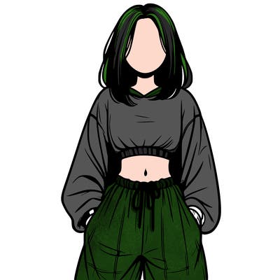 realistic girl faceless with baggy pants and a crop top