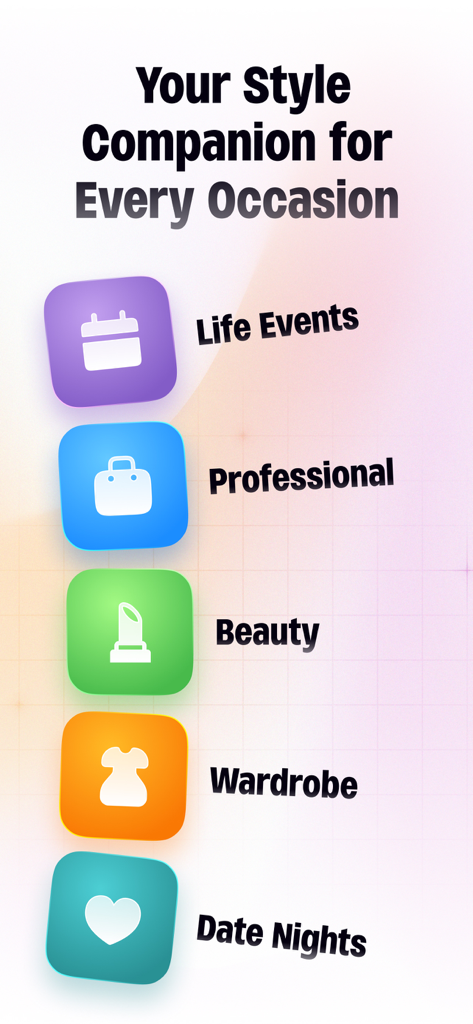 Season Palette: Color Analysis - A menu of style categories for different occasions including Life Events, Professional, Beauty, Wardrobe, and Date Nights.