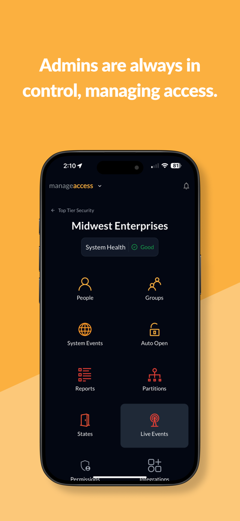 PDK Access by ProdataKey - Interfaz de administrador de PDK Access que muestra herramientas de gestión y estado de salud del sistema