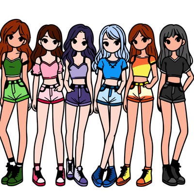 a group of girls wearing crop tops and shorts