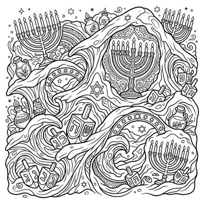 Discover a truly unique Hanukkah coloring experience where traditional symbols blend with the natural beauty of Sastrugi snow formations. This intricate design invites you to bring a festive winter wonderland to life with your favorite colors.