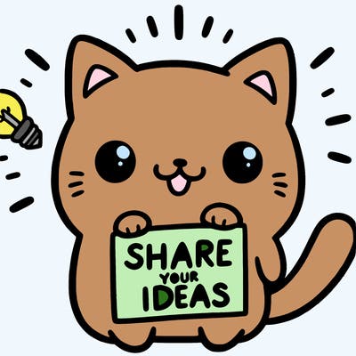 a cute cat saying share your ideas