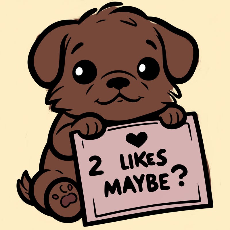 a puppy holding a sign that says 2 likes maybe?