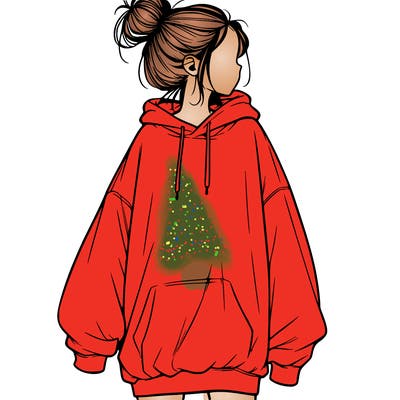 realistic girl with a oversized sweatshirt on and a bun