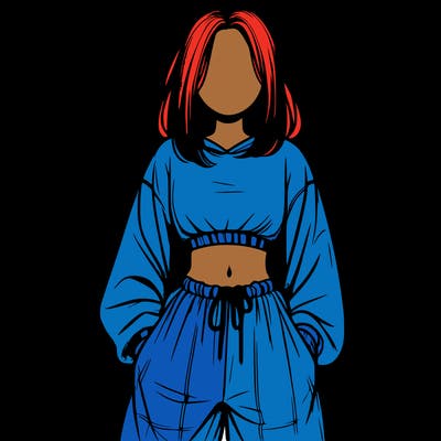 realistic girl faceless with baggy pants and a crop top