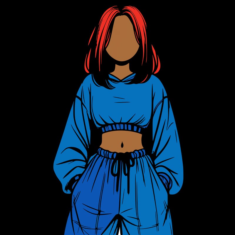 realistic girl faceless with baggy pants and a crop top