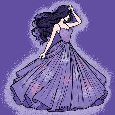 realistic woman with dress flowing in the wind