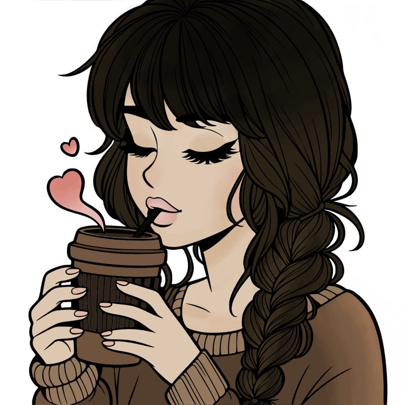 realistic girl drinking coffee