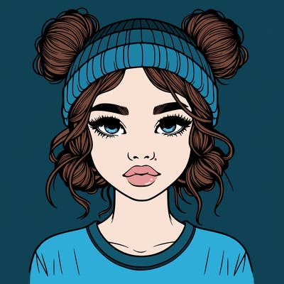 realistic girl with buns in her hair with a beanie on