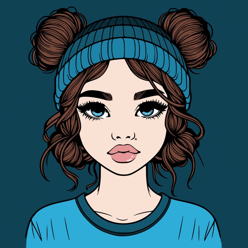 realistic girl with buns in her hair with a beanie on