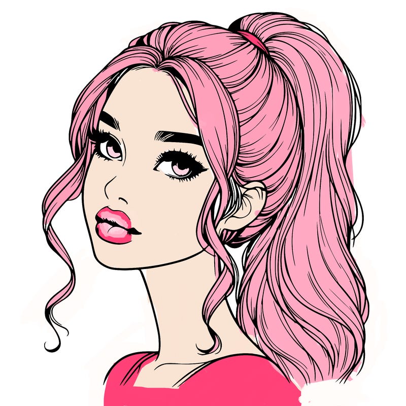 realistic girl with a ponytail on her hair and lips