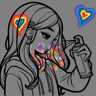 a realistic girl spray painting