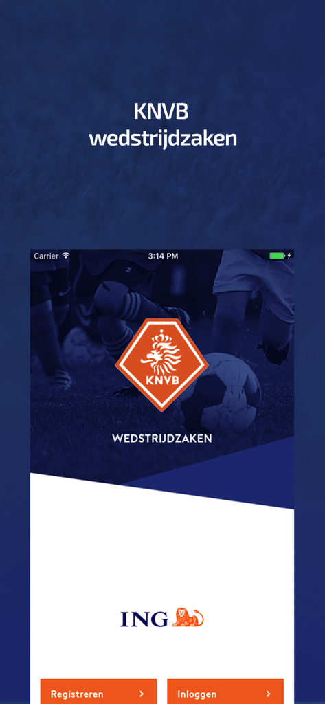Login screen of the KNVB Wedstrijdzaken mobile app for Dutch football match management