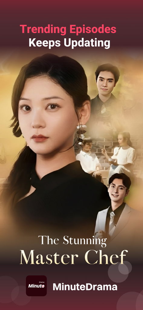 MinuteDrama - Short Drama - Interfaz de la aplicación MinuteDrama mostrando episodios populares del drama corto El Magnífico Chef Maestro.