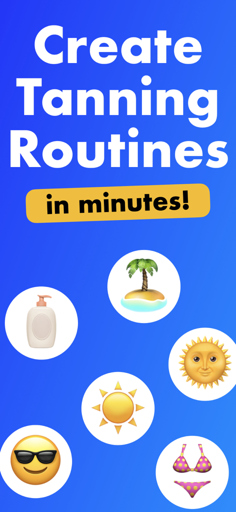 SPF AI: Sunglow & Tanning - Promotional banner for the SPF AI app displaying the text Create Tanning Routines in minutes with colorful sun and beach themed icons