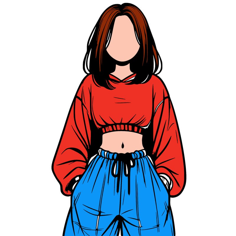 realistic girl faceless with baggy pants and a crop top
