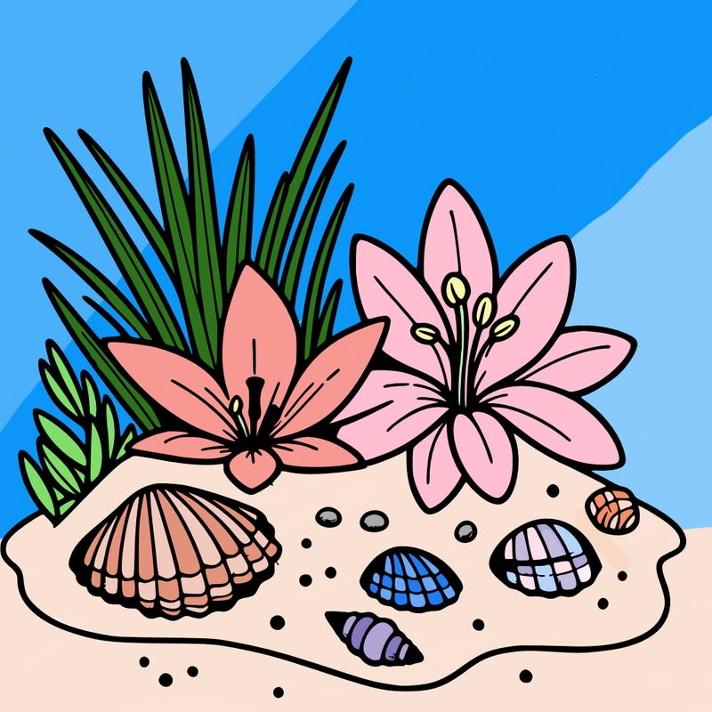sand, lily, shells