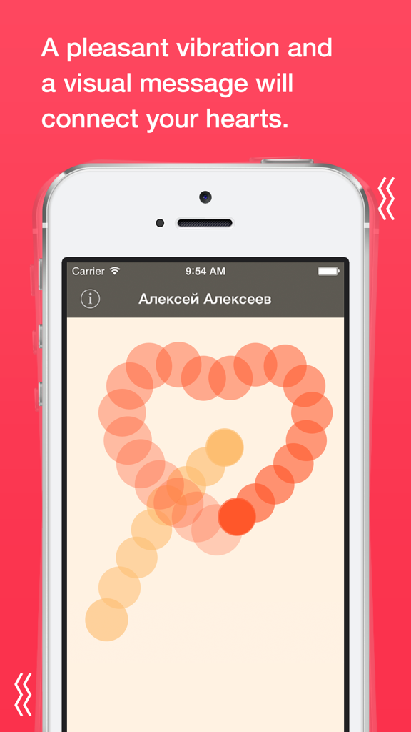 Tickle for loving couples: touch across distance - Interface of Tickle app on iPhone showing a heart visual and vibration effect symbols
