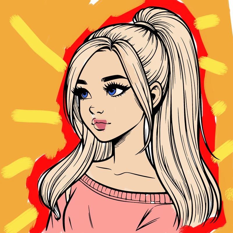 realistic girl with a high ponytail