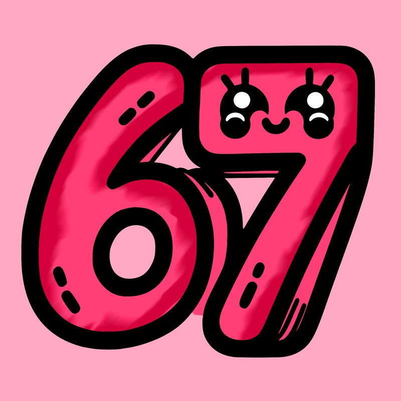 the numbers 67