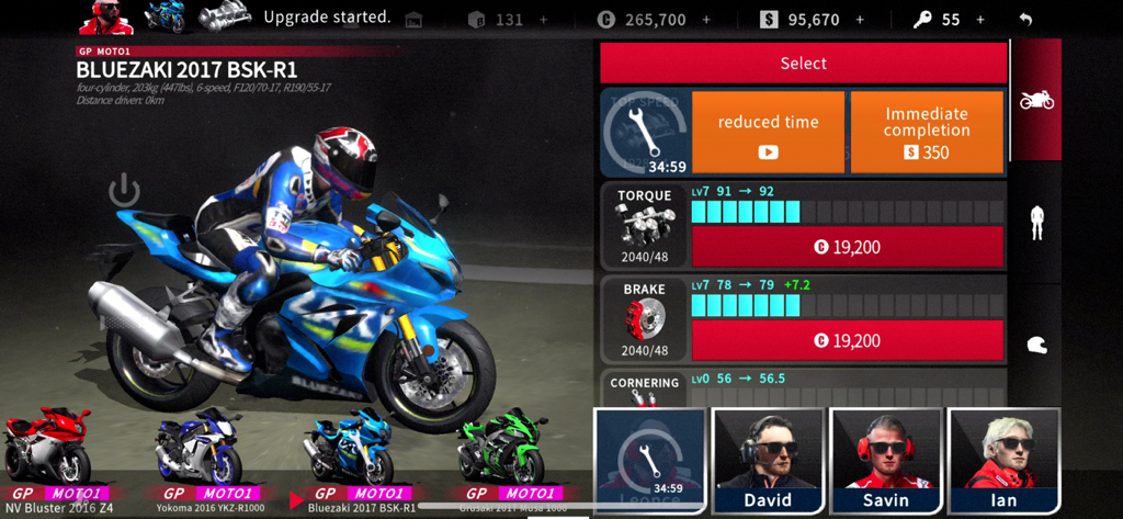 Real Moto 2 - Motorcycle customization and performance upgrade interface in Real Moto 2