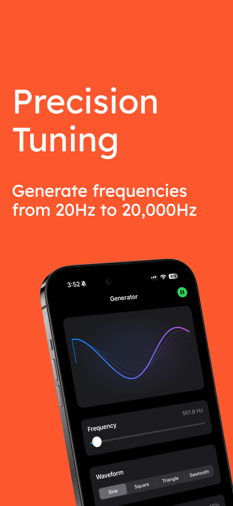 ToneWave Pro - ToneWave Pro app showing precision frequency tuning and real-time waveform display on a mobile screen