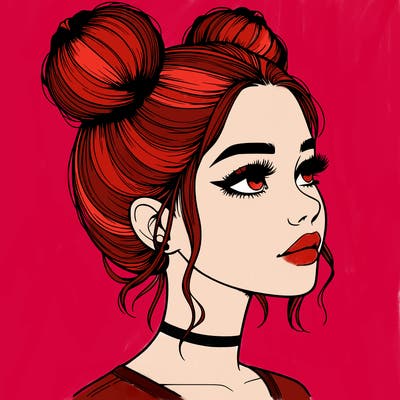 realistic girl with buns on the top of her head