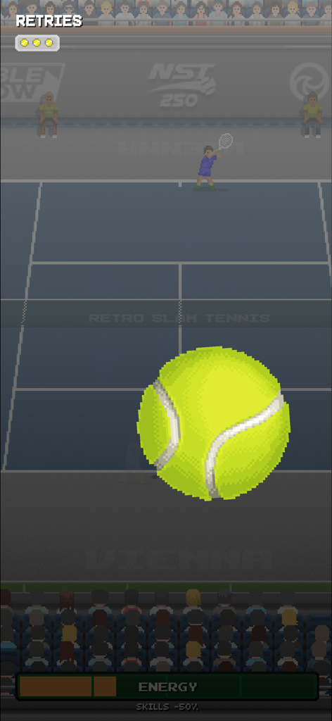 Retro Slam Tennis - Una pelota de tenis pixelada vuela por la cancha durante un partido en Retro Slam Tennis