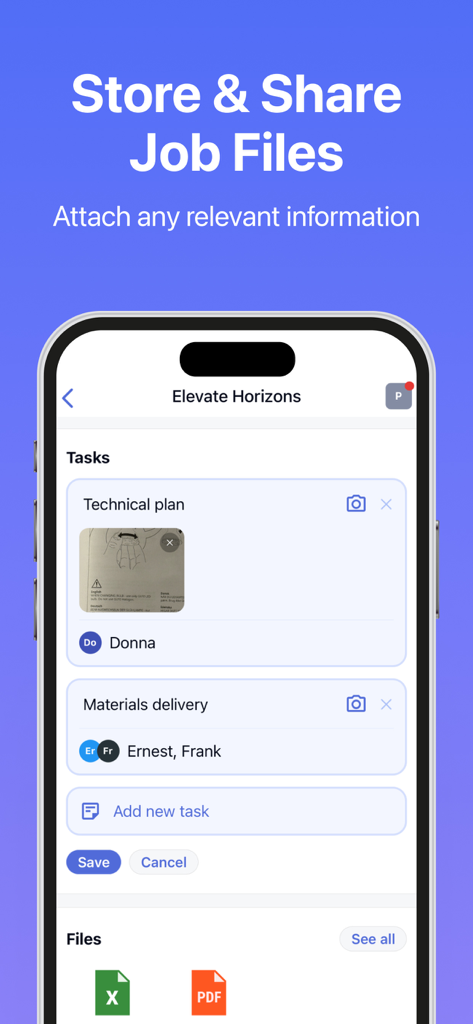 Interface for storing job files and managing project tasks for field crews