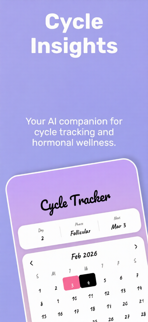 Poppy - AI Period Tracker - A screenshot of the Poppy AI Period Tracker app showing a calendar and cycle insights for the follicular phase.