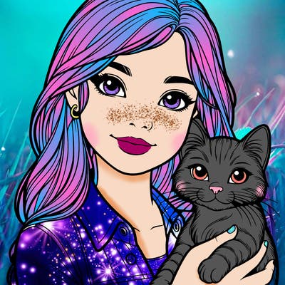 realistic girl holding her cat