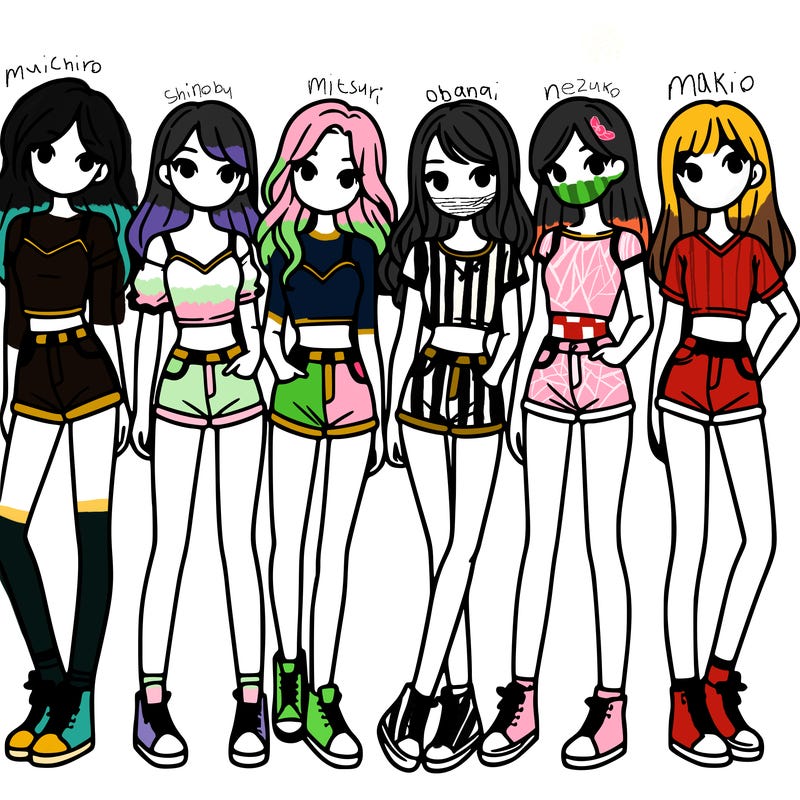 a group of girls wearing crop tops and shorts