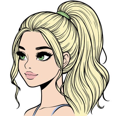 realistic girl with a high ponytail