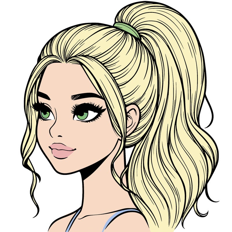 realistic girl with a high ponytail