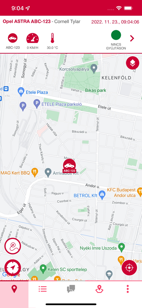 easyTRACK - Smartphone interface of the easyTRACK app showing a fleet vehicle location on a map with real-time status updates