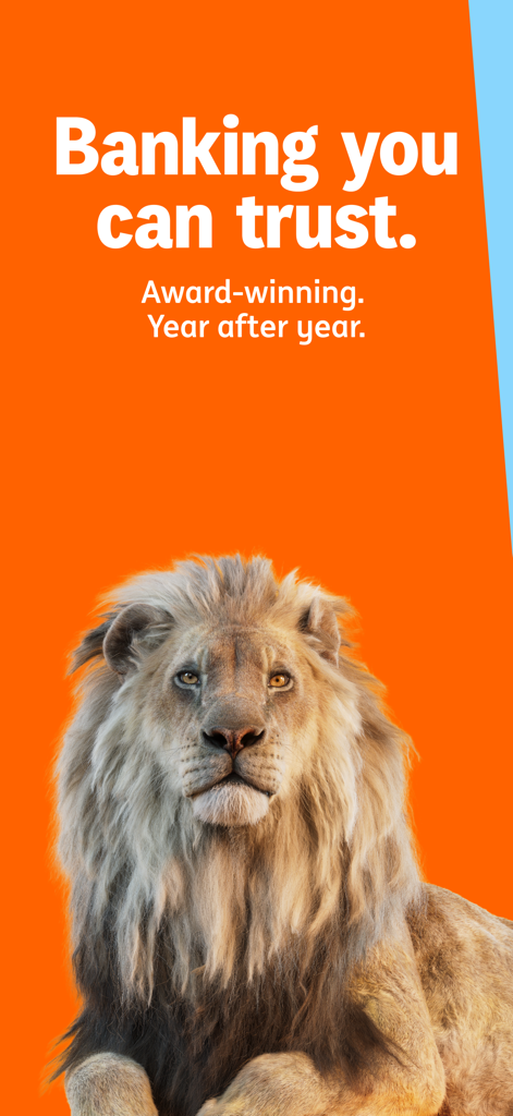 ING banking promotional image featuring a lion and the text Banking you can trust
