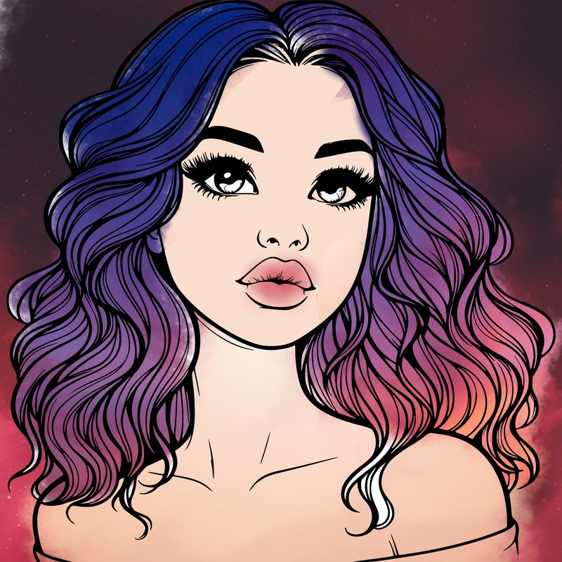 realistic girl with wavy hair and lips