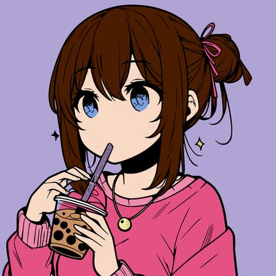 manga character drinking boba