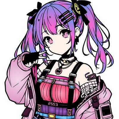 anime teen girl in cyberpunk outfit